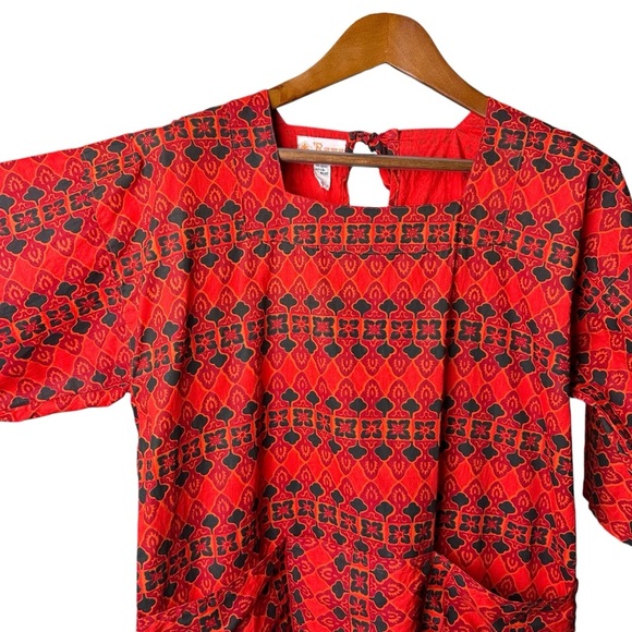 Vintage RAMA Thailand Size Large Thai Cotton Tie Back Half Sleeve Blouse Print - Picture 8 of 16